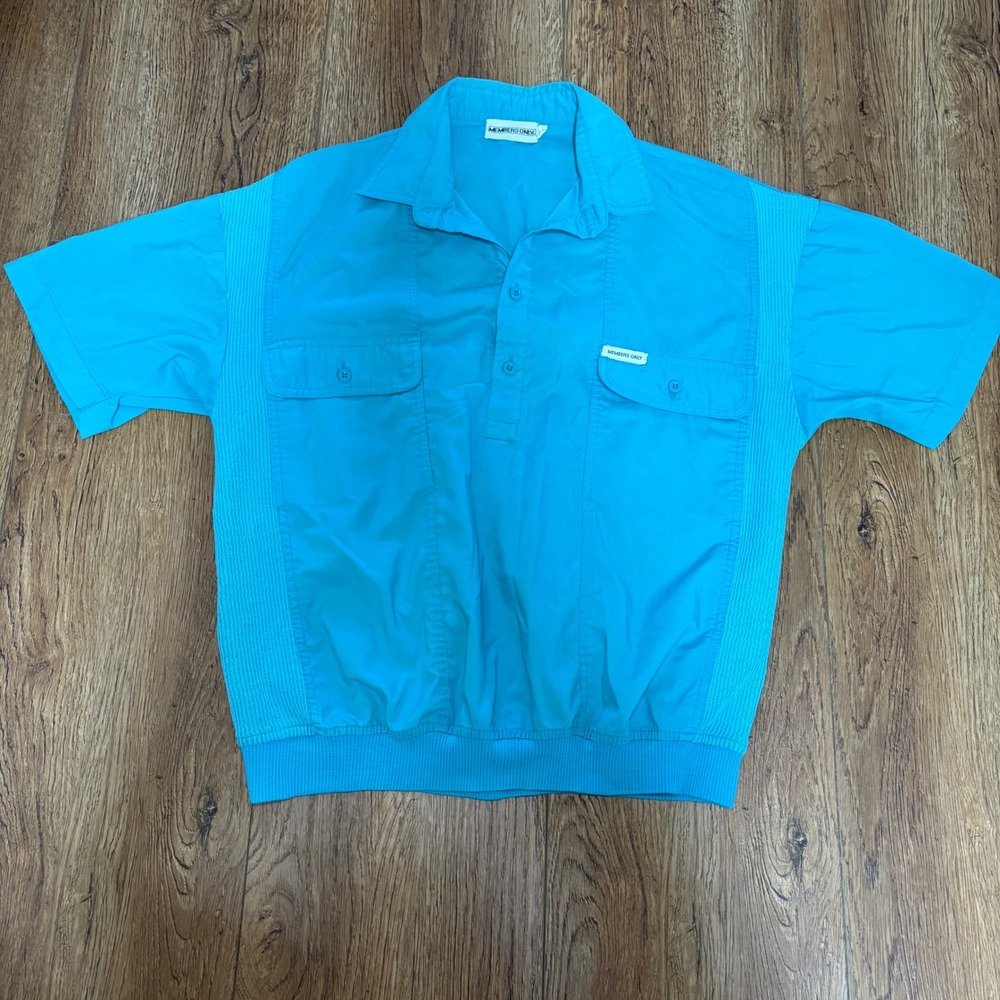 VTG Members Only Turquoise Short Sleeve Pullover Henley Shirt Mens M retro 80s